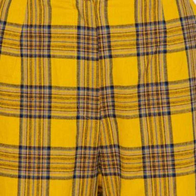 LPA Mustard Yellow Cotton Plaid Slim Trousers L For Sale 4