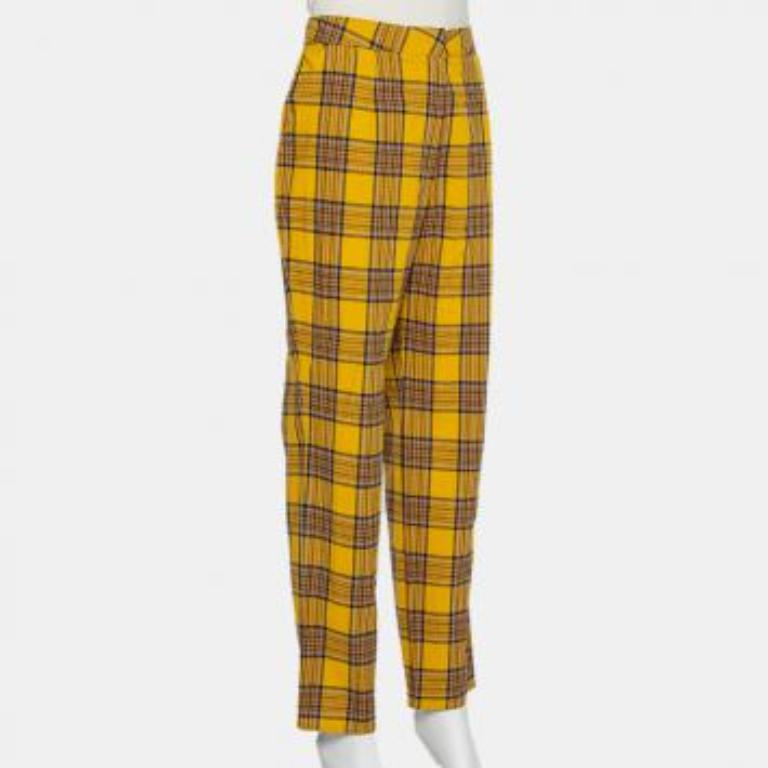 LPA Mustard Yellow Cotton Plaid Slim Trousers L For Sale 5