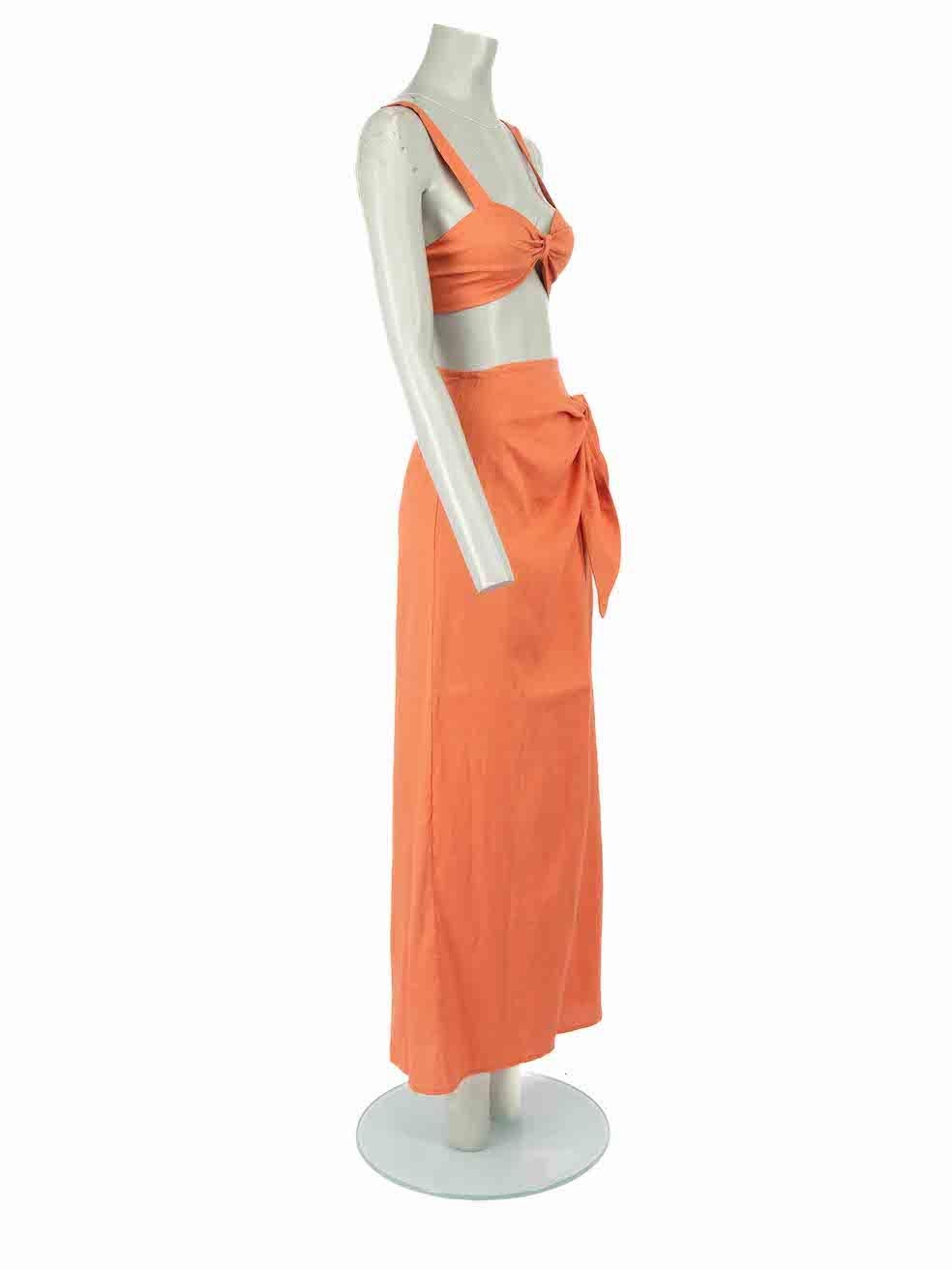 CONDITION is Very good. Hardly any visible wear to set is evident on this used LPA designer resale item.
 
 Details
 Orange
 Linen
 Top and skirt set
 Crop top
 Bow detail
 Sleeveless
 Adjustable straps
 Back hook fastening
 Wrap skirt
 Maxi
 Button