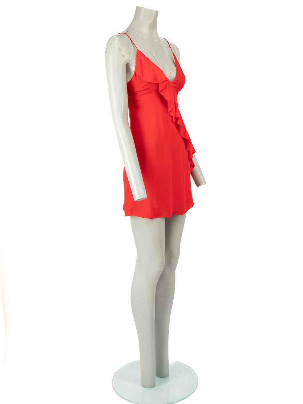 CONDITION is Good. Minor wear to dress is evident. Light wear to fabric composition with a single pull to the weave found at the centre front on this used LPA designer resale item.
 
 Details
 Red
 Silk
 Slip dress
 Mini
 V-neck
 Ruffle detail
 Side