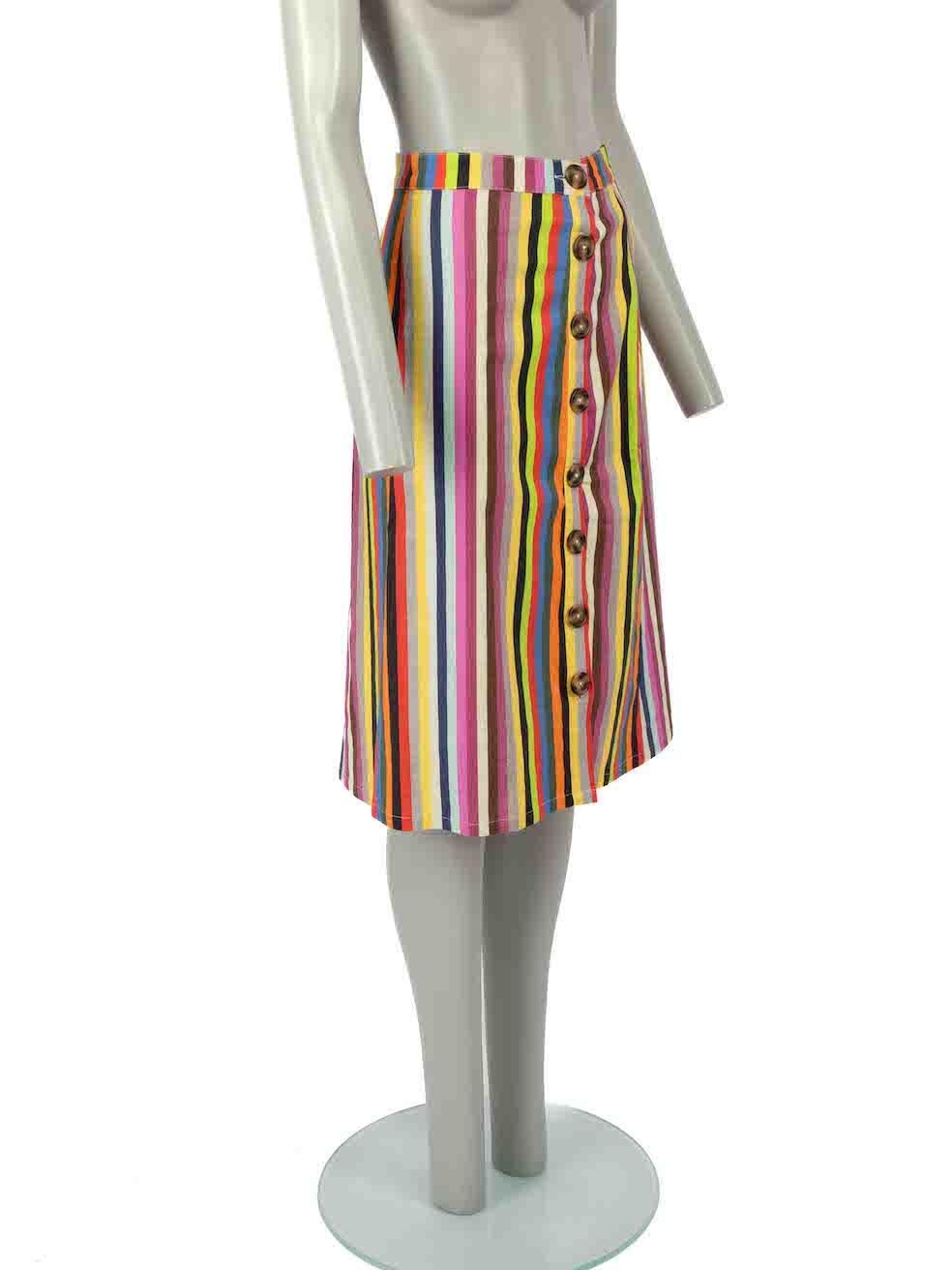 CONDITION is Very good. Minimal wear to skirt is evident. Very light pilling and a single pluck to the stitching can be seen on this LPA designer resale item.
 
 Details
 Multicolour
 Linen
 Skirt
 Striped pattern
 Midi
 Button up fastening
 
 

