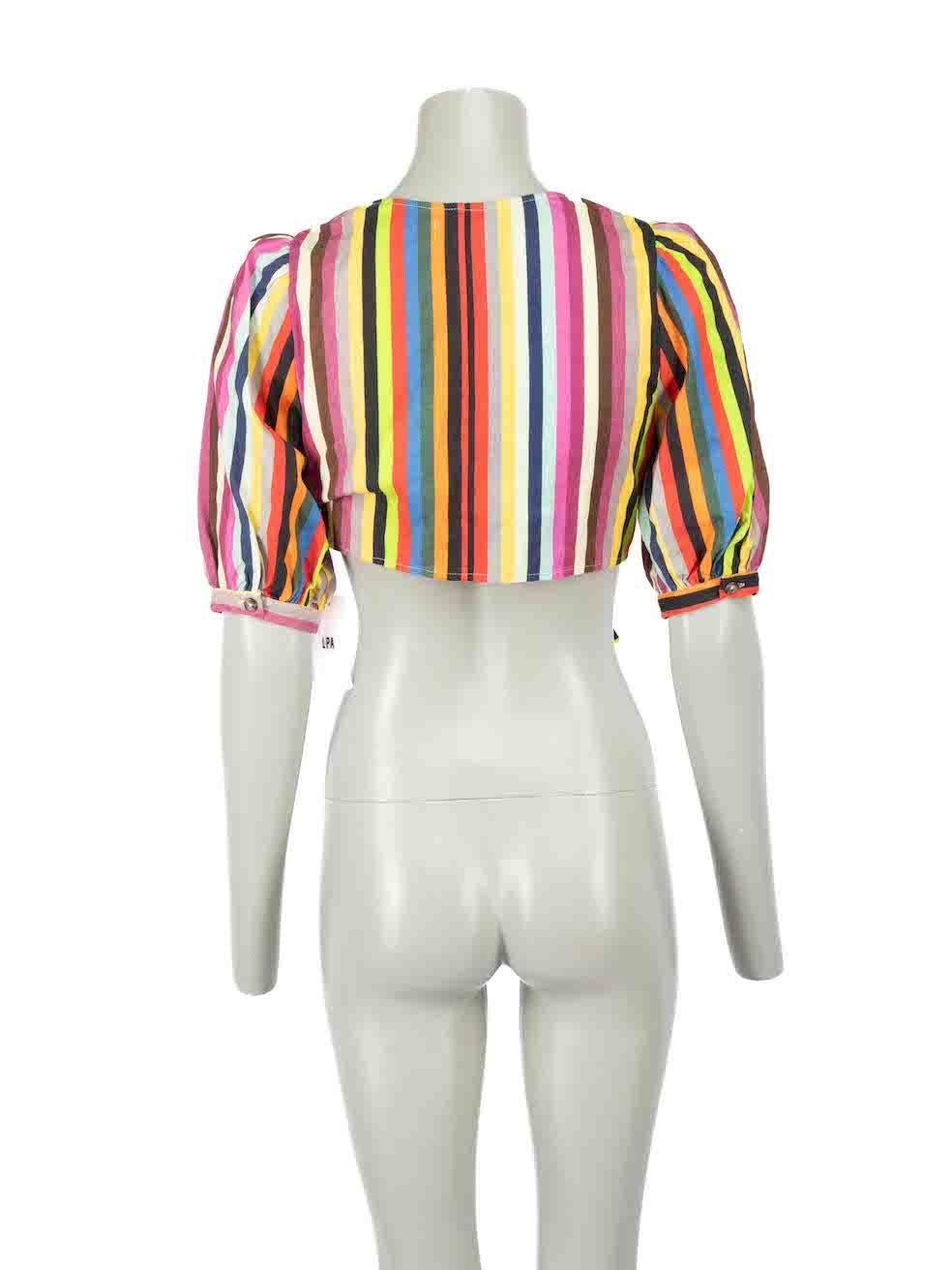 LPA Striped Puff Sleeve Tie Front Linen Blend Crop Top Size S In New Condition For Sale In London, GB