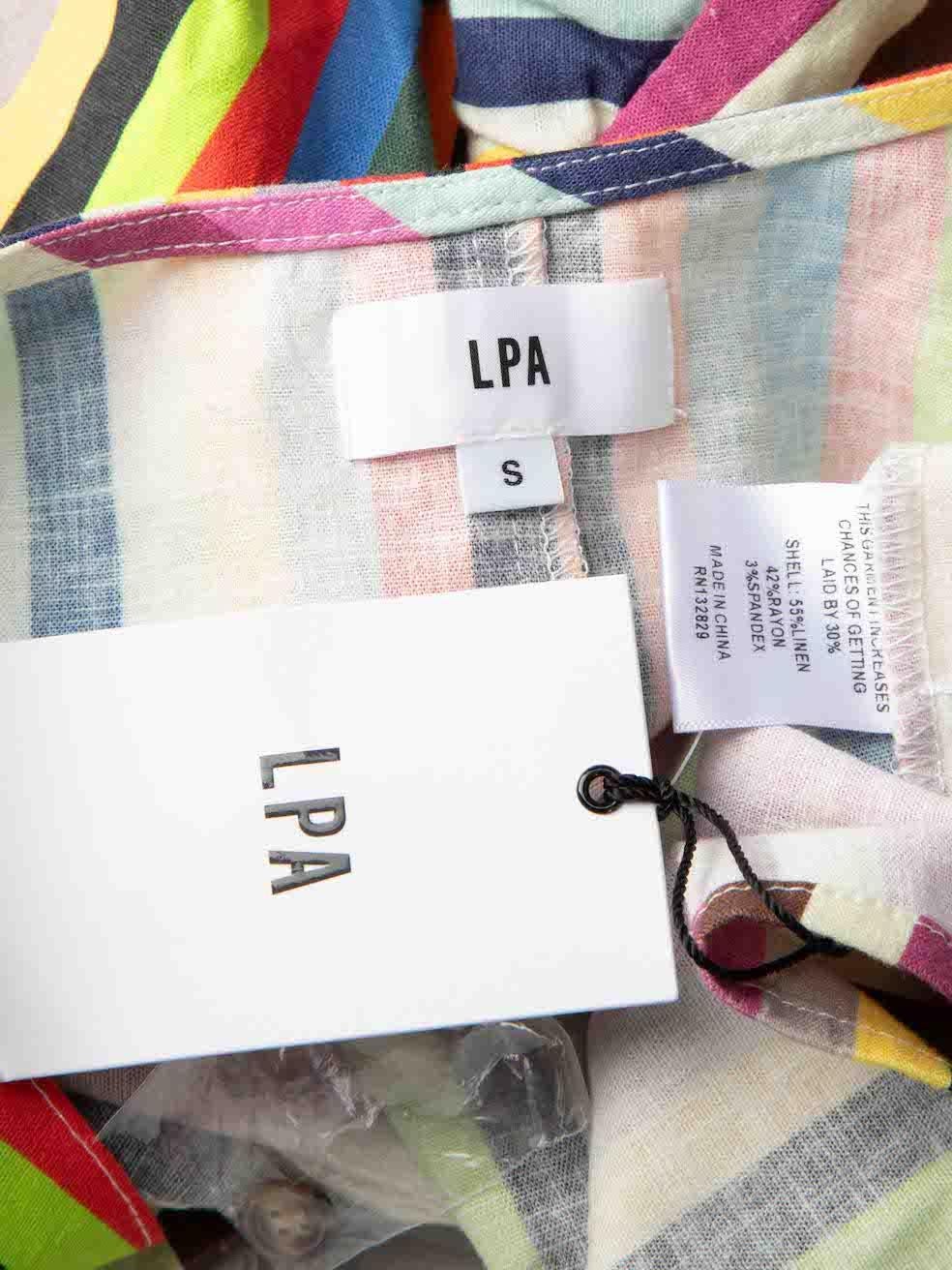 Women's LPA Striped Puff Sleeve Tie Front Linen Blend Crop Top Size S For Sale