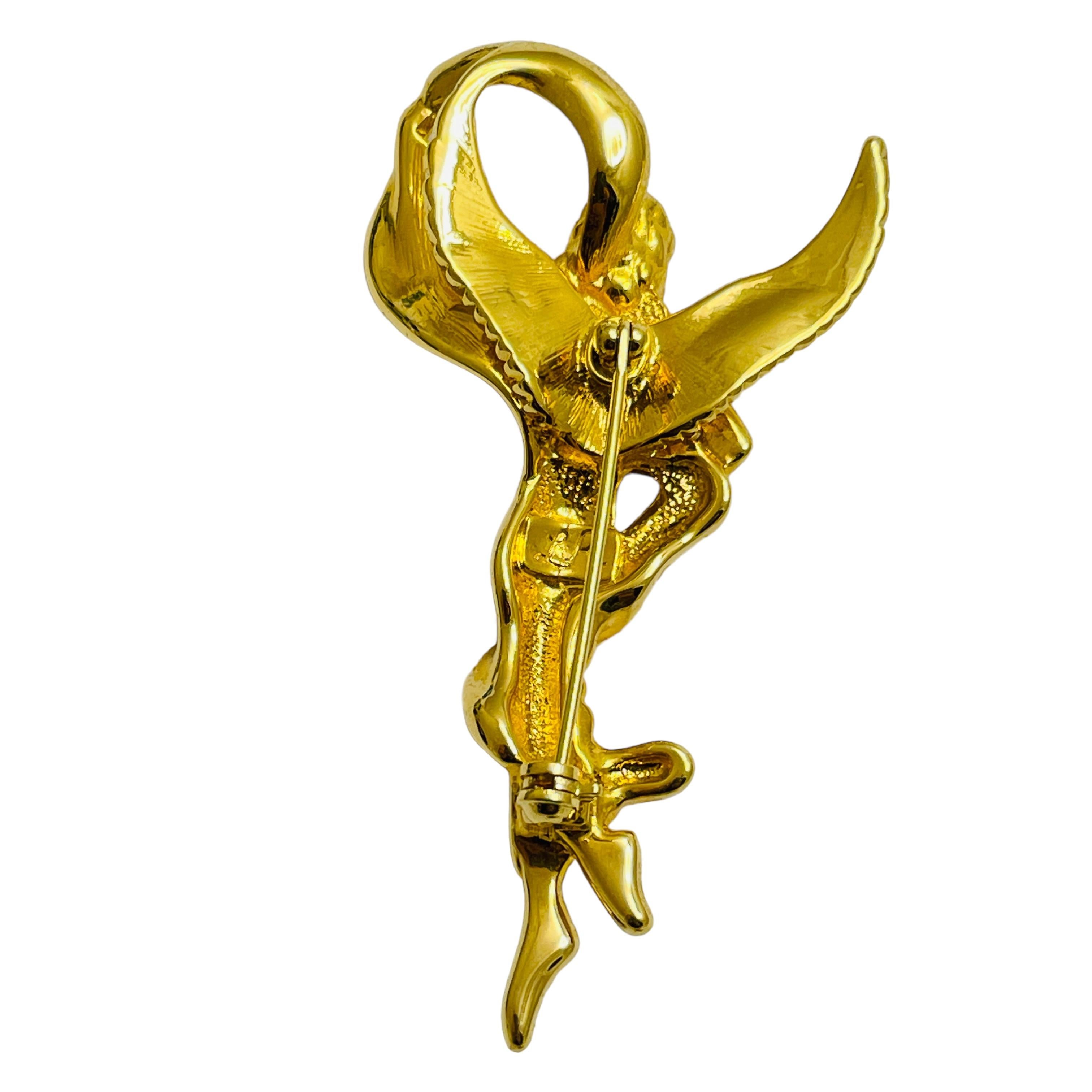 LR LADY REMINGTON signed vintage gold angel designer brooch In Good Condition For Sale In Palos Hills, IL