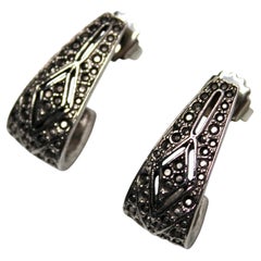 Cerchi oblunghi in argento sterling LR Marcasite Vintage