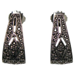 Cerchi oblunghi in argento sterling LR Marcasite Vintage