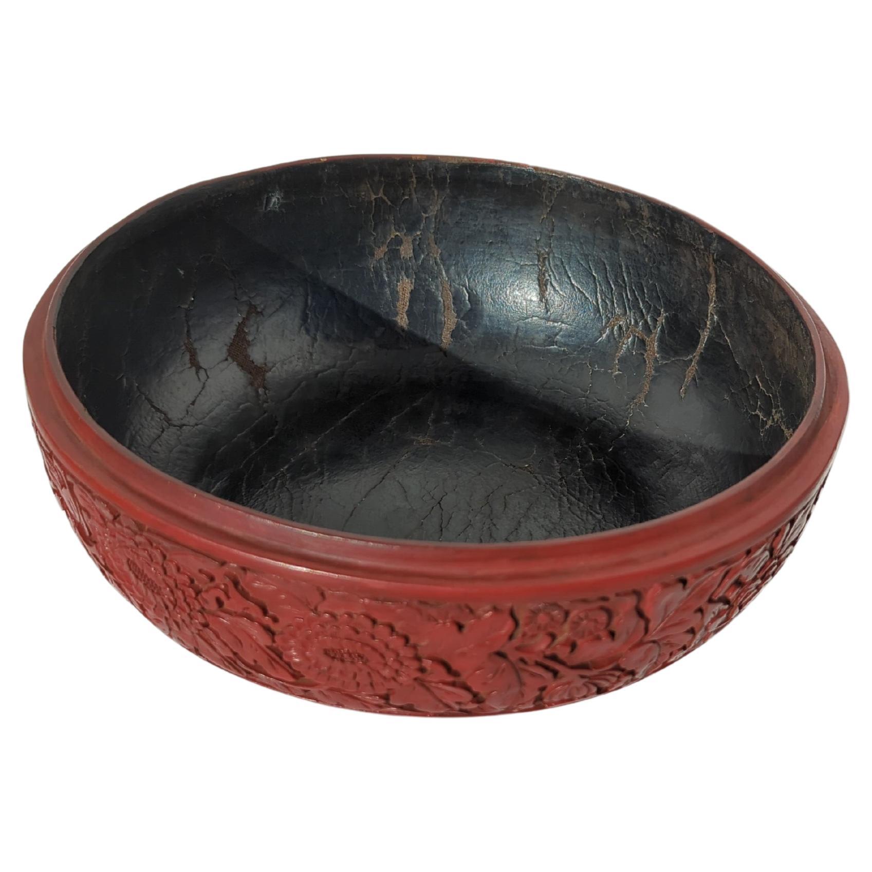 20th Century Lrg Antique Chinese Carved Cinnabar Lacquer Style Round Dragon Box Qianlong Mk For Sale