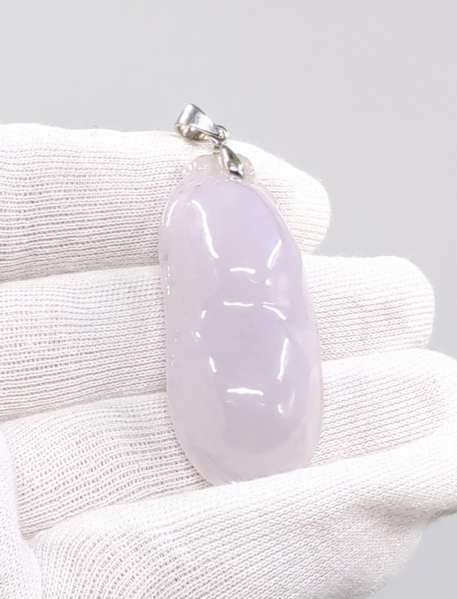 Lrg Chinese Natural Untreated Icy Lavender Jadeite Pea Pod Pendant 18K Gold Bale For Sale 5