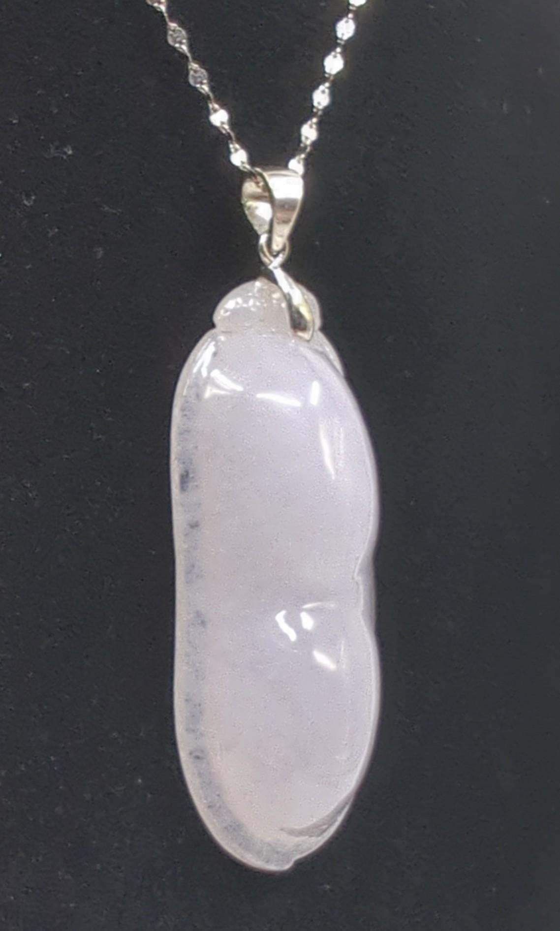Lrg Chinese Natural Untreated Icy Lavender Jadeite Pea Pod Pendant 18K Gold Bale For Sale 6