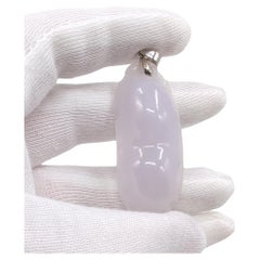 Lrg Chinese Natural Untreated Icy Lavender Jadeite Pea Pod Pendant 18K Gold Bale