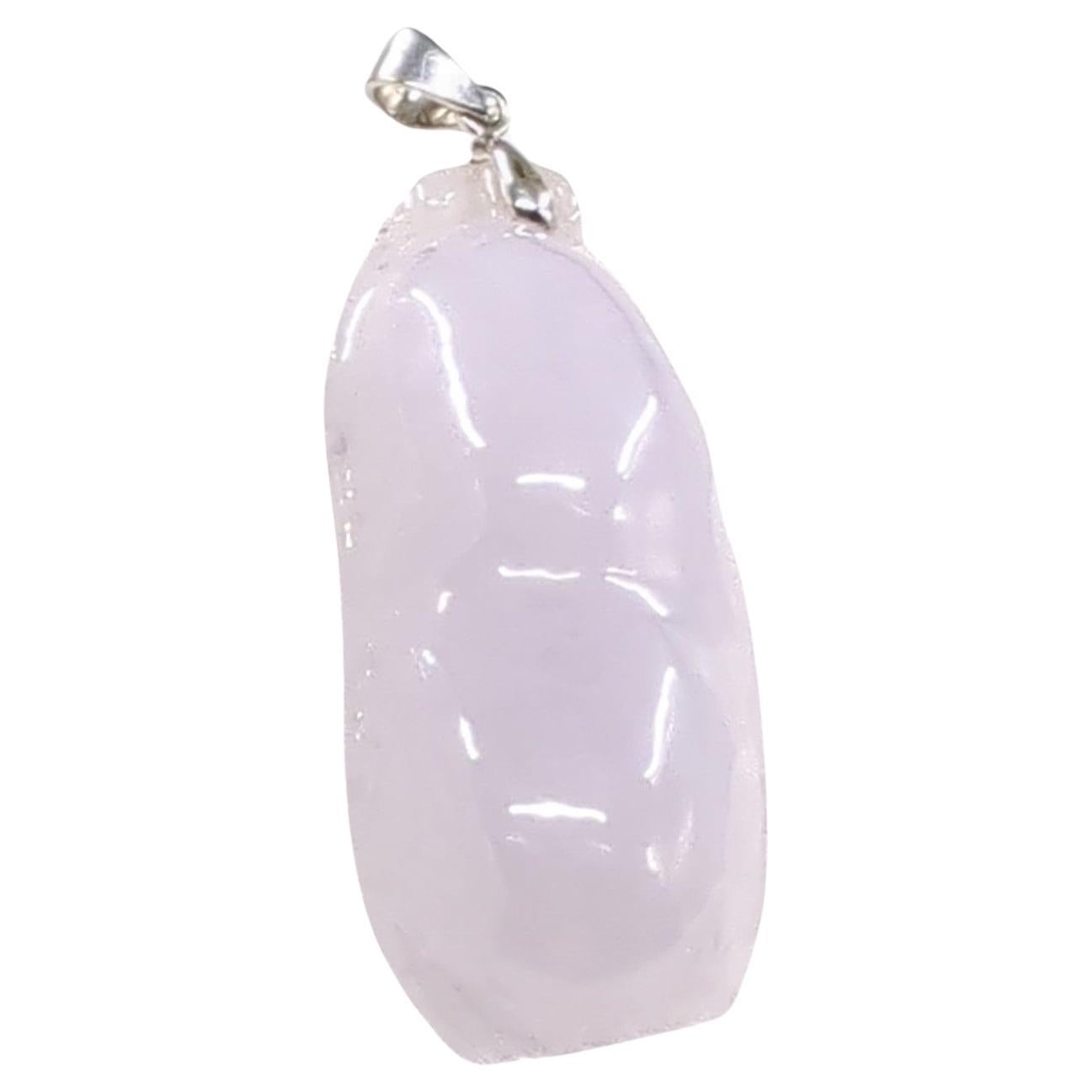 Artisan Lrg Chinese Natural Untreated Icy Lavender Jadeite Pea Pod Pendant 18K Gold Bale For Sale