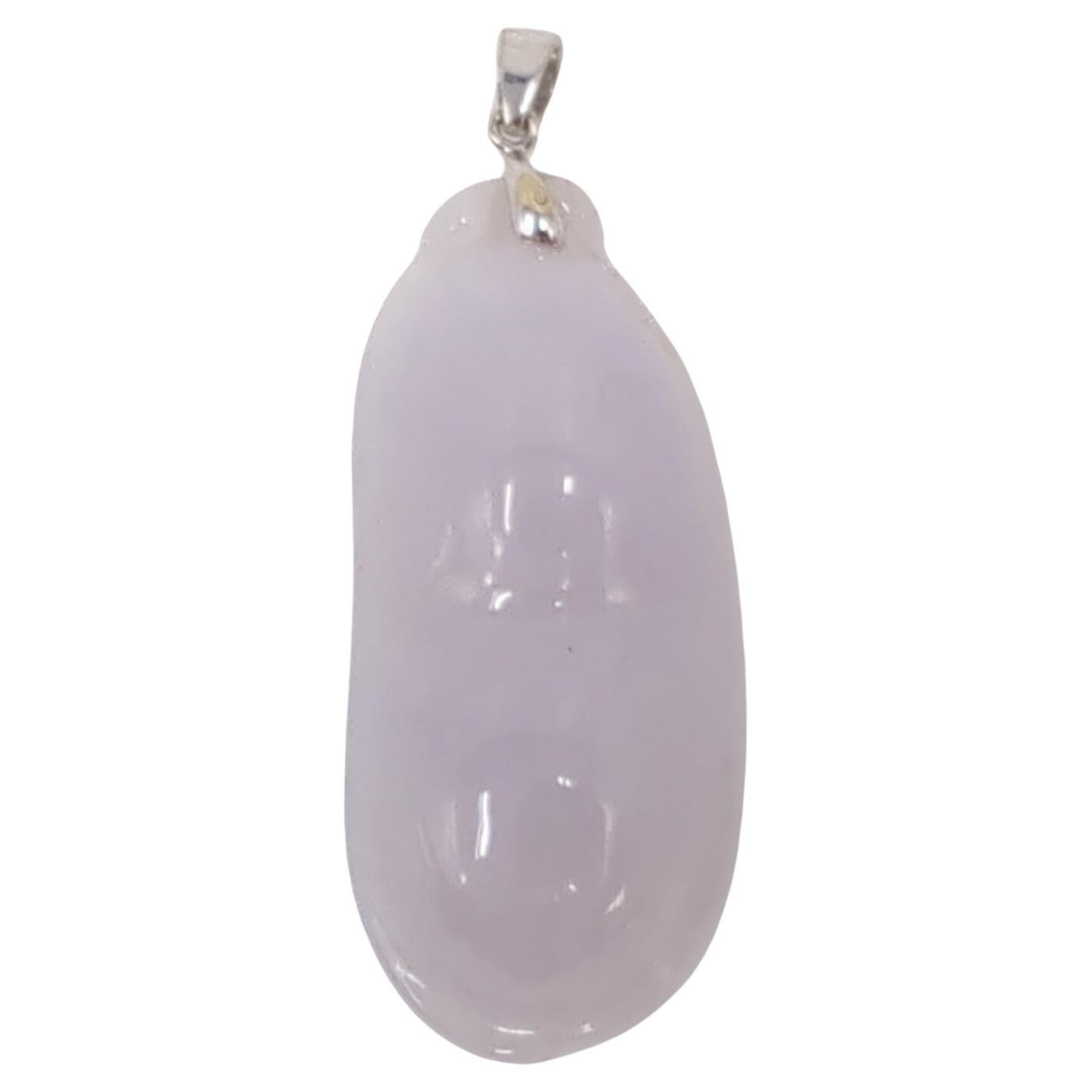 Mixed Cut Lrg Chinese Natural Untreated Icy Lavender Jadeite Pea Pod Pendant 18K Gold Bale For Sale