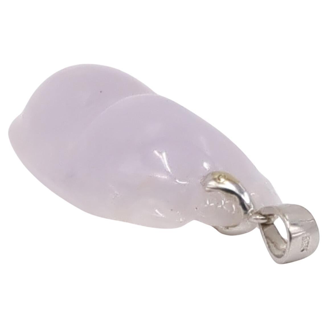 Lrg Chinese Natural Untreated Icy Lavender Jadeite Pea Pod Pendant 18K Gold Bale In Good Condition For Sale In Richmond, CA