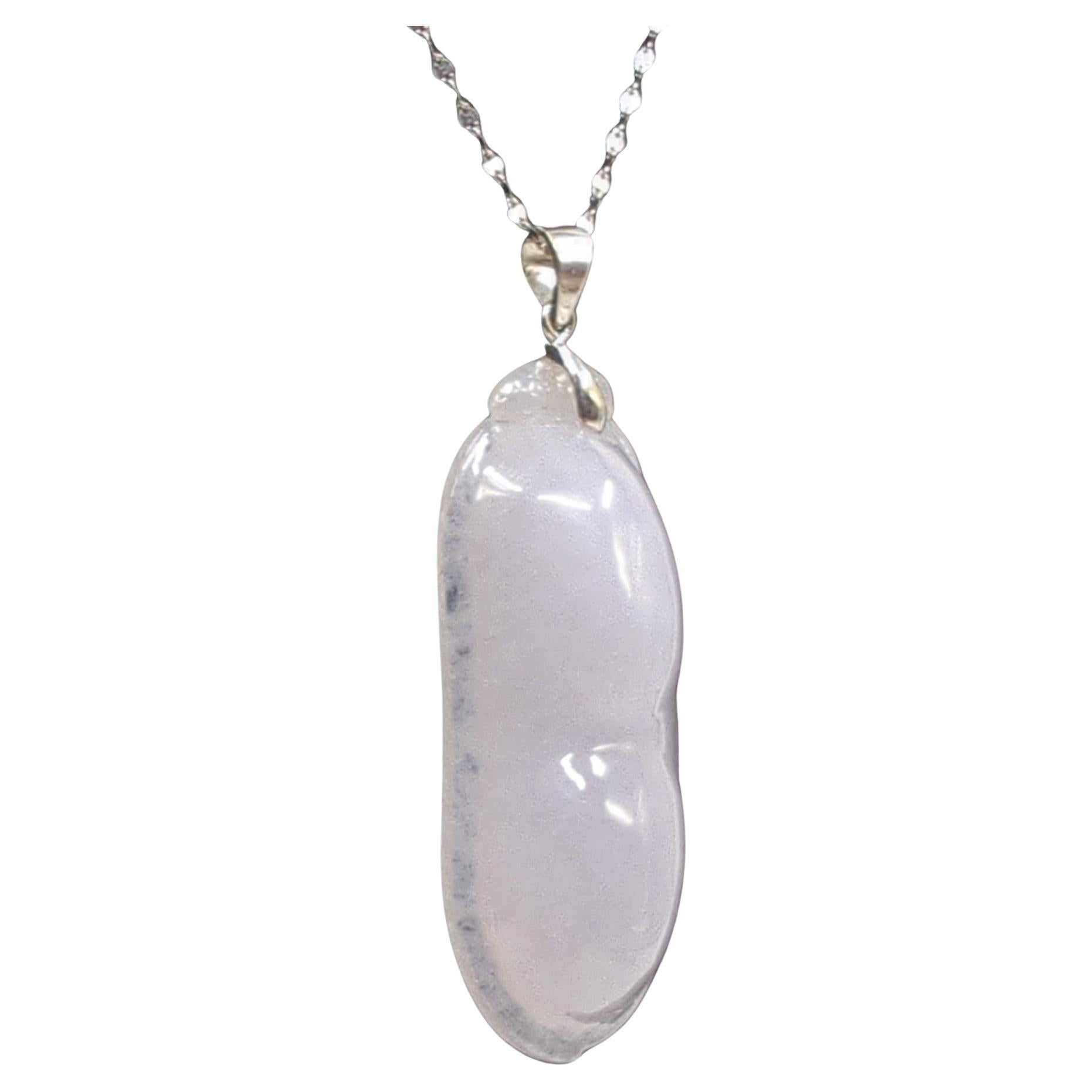 Women's Lrg Chinese Natural Untreated Icy Lavender Jadeite Pea Pod Pendant 18K Gold Bale For Sale