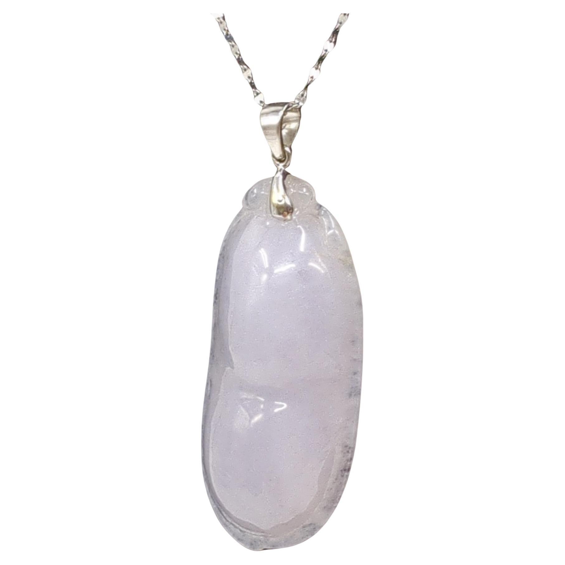 Lrg Chinese Natural Untreated Icy Lavender Jadeite Pea Pod Pendant 18K Gold Bale For Sale 2
