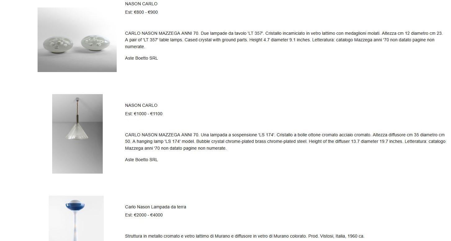 Mid-Century moderno LS 174 Lampada a sospensione attribuita a Carlo Nason per Mazzega in vendita