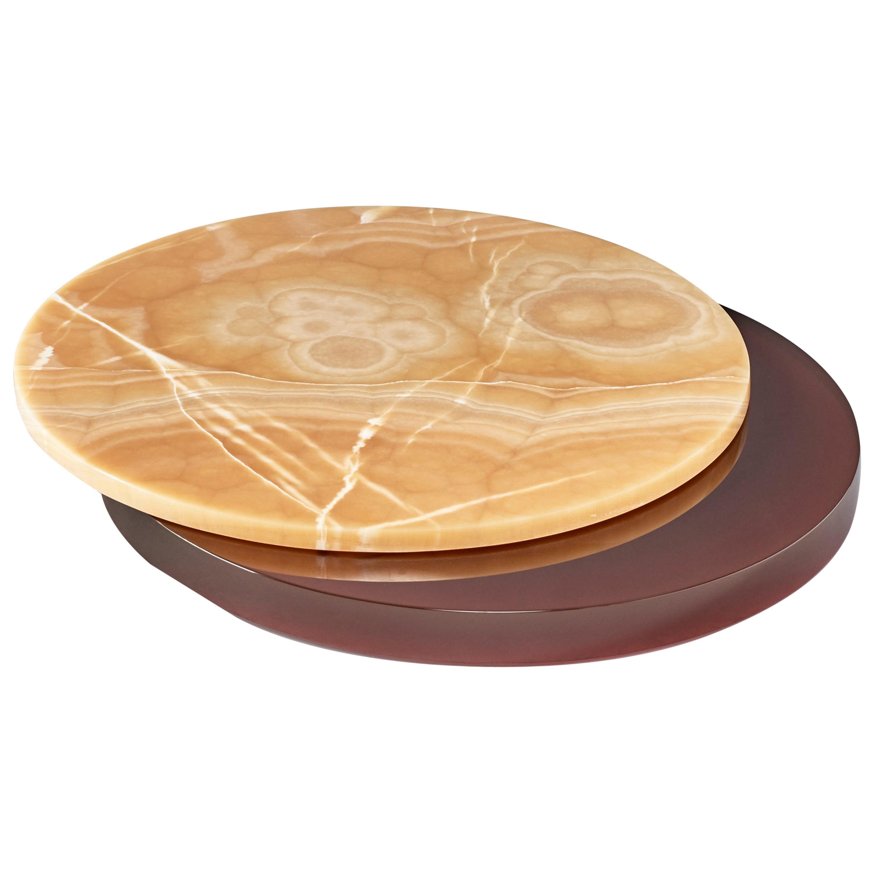 LS 650 Lazy Susan Serving Dish, Bordeaux Resin, Honey Onyx For Sale