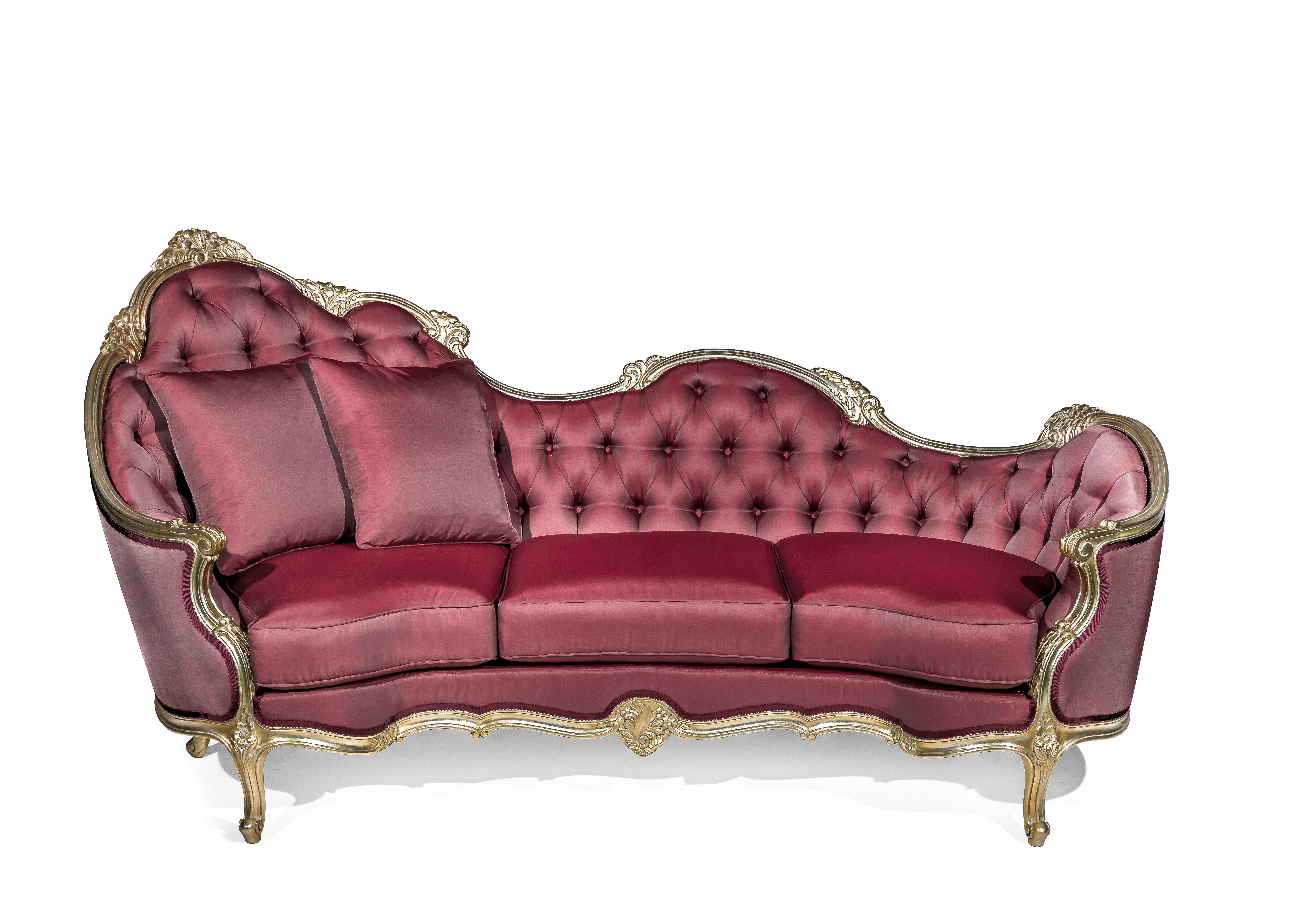 Italian Ls XV Left Settee, Hand Carved and Gold Leaf Decorated, Made in Italy For Sale