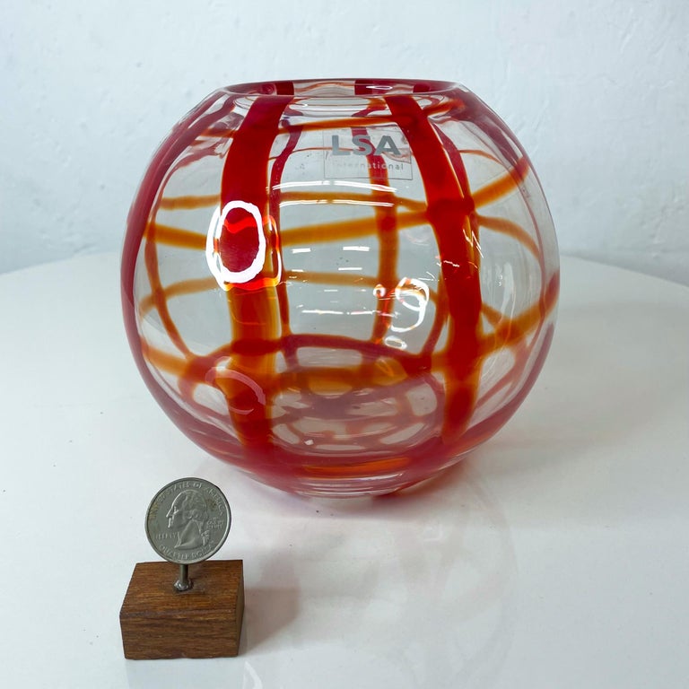 LSA International Art Glass Vase Bold Red Lines Handcrafted Mouth Blown