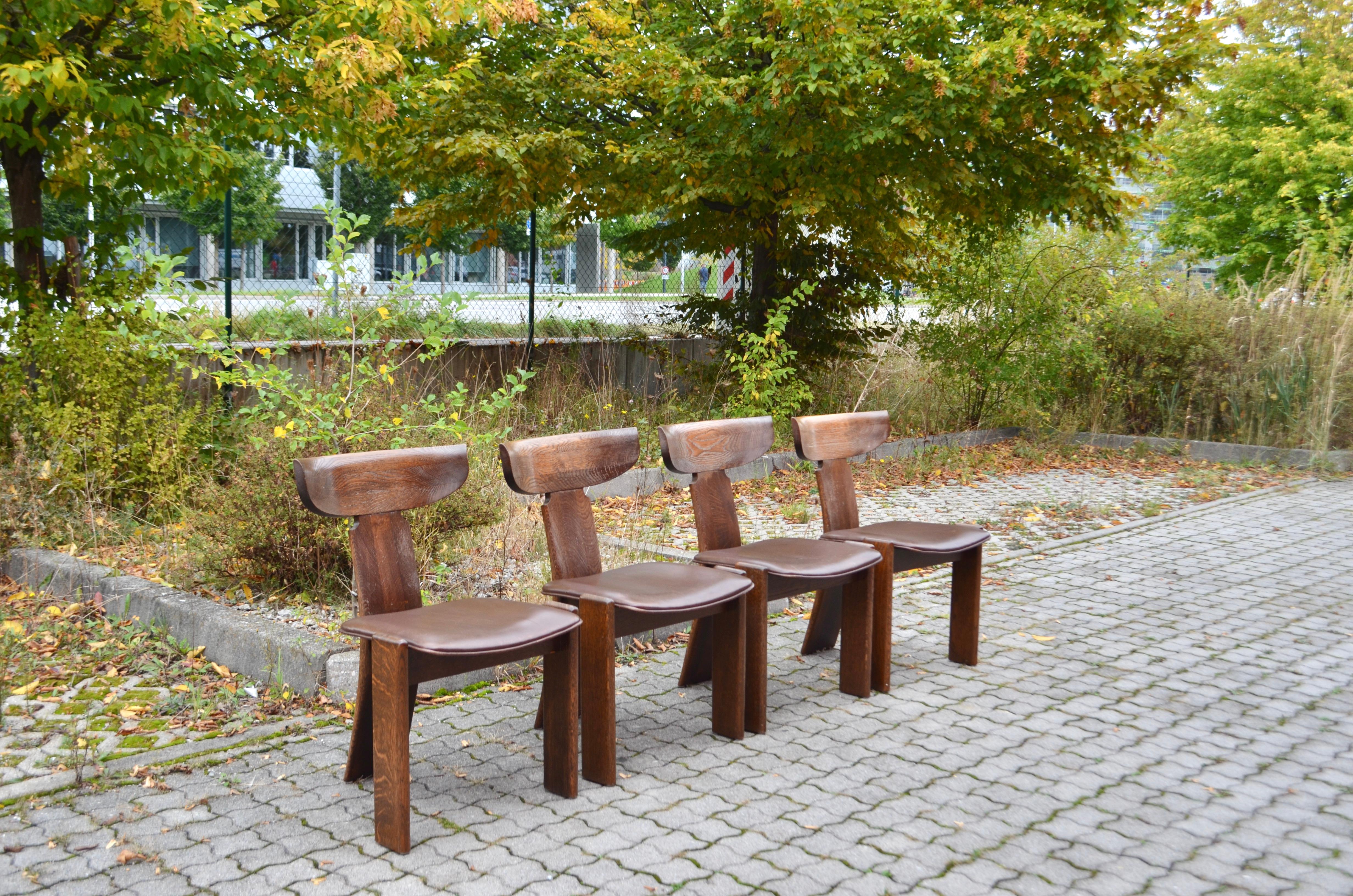 Stained LSS Purist Brutalist Monk Dining Chair Set of 4 in the Manner of Tobia Scarpa For Sale