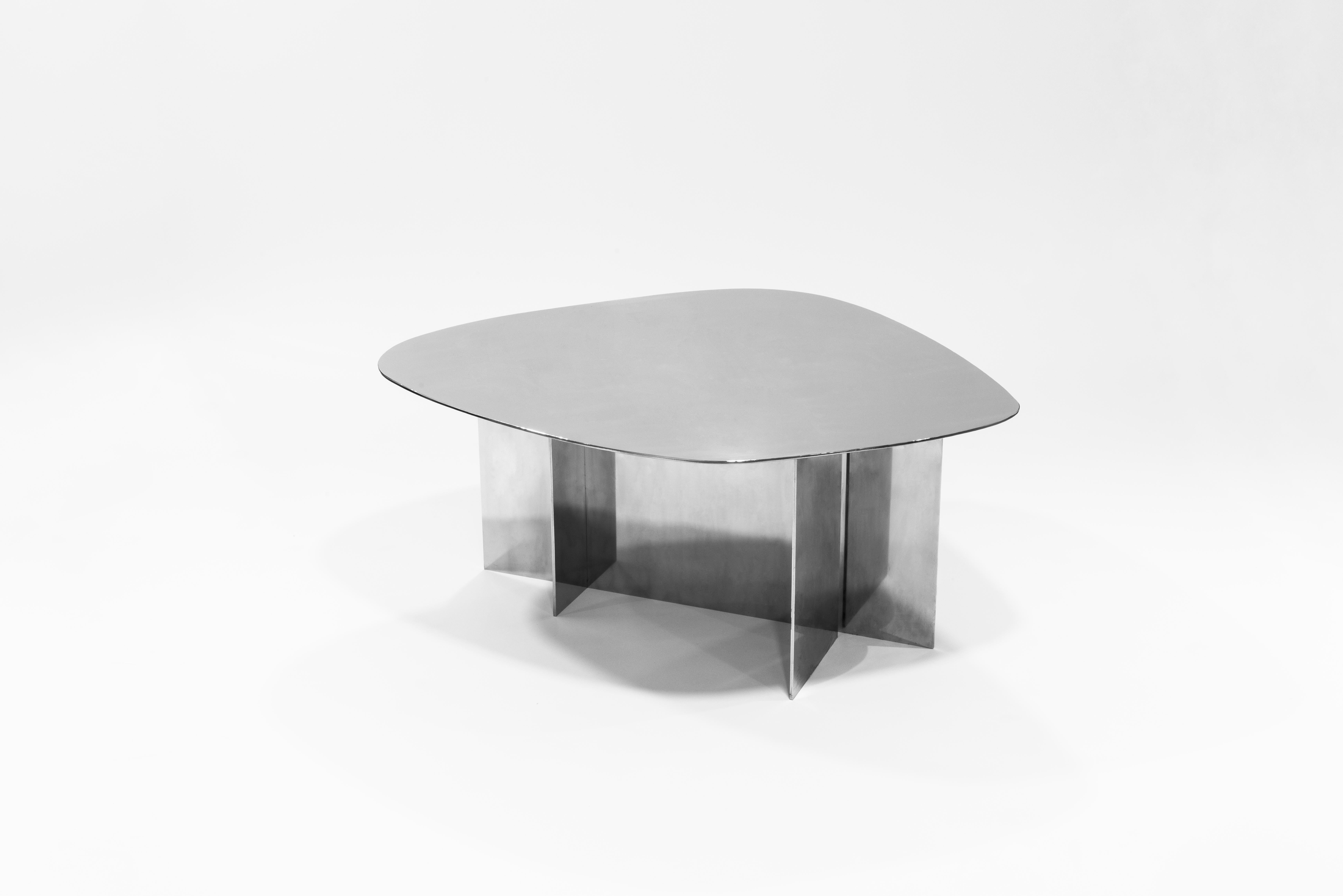 Modern LT02 Coffee Table in Polished Steel by Sabourin Costes, France, 2020 For Sale