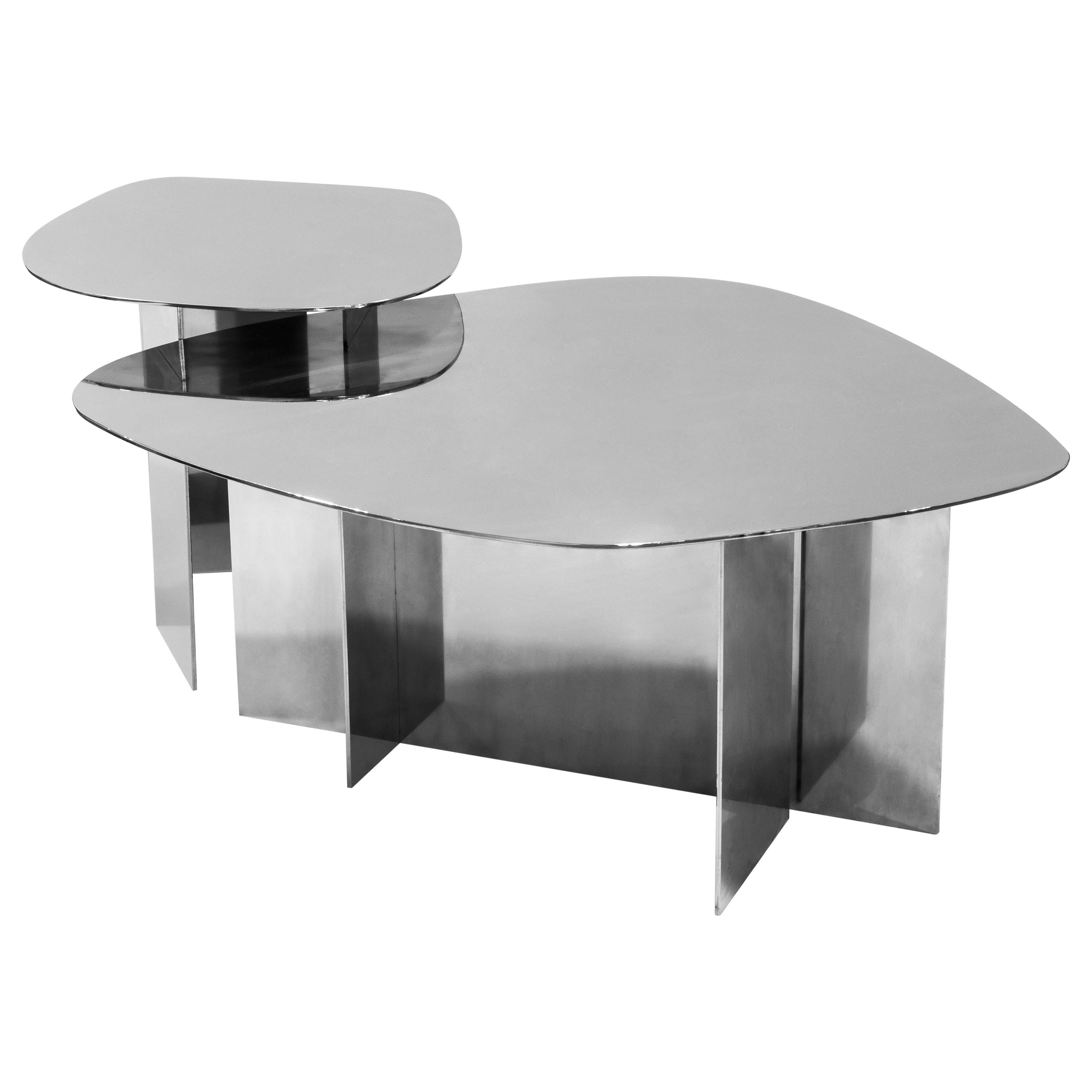 LT02 Coffee Table in Polished Steel by Sabourin Costes, France, 2020 For Sale