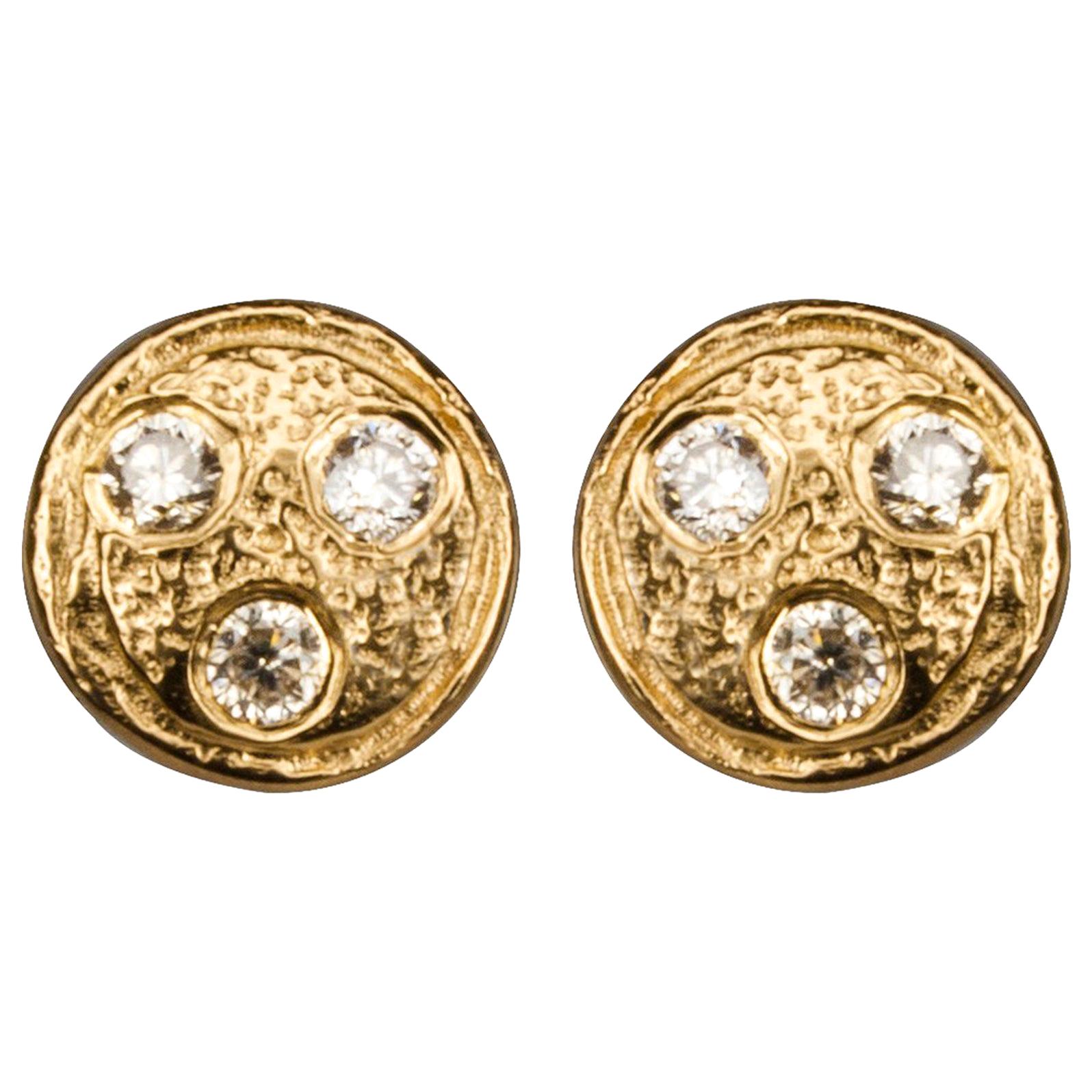 Diamond Ear Studs ' Diamonds on Planet ' Gold Plated 