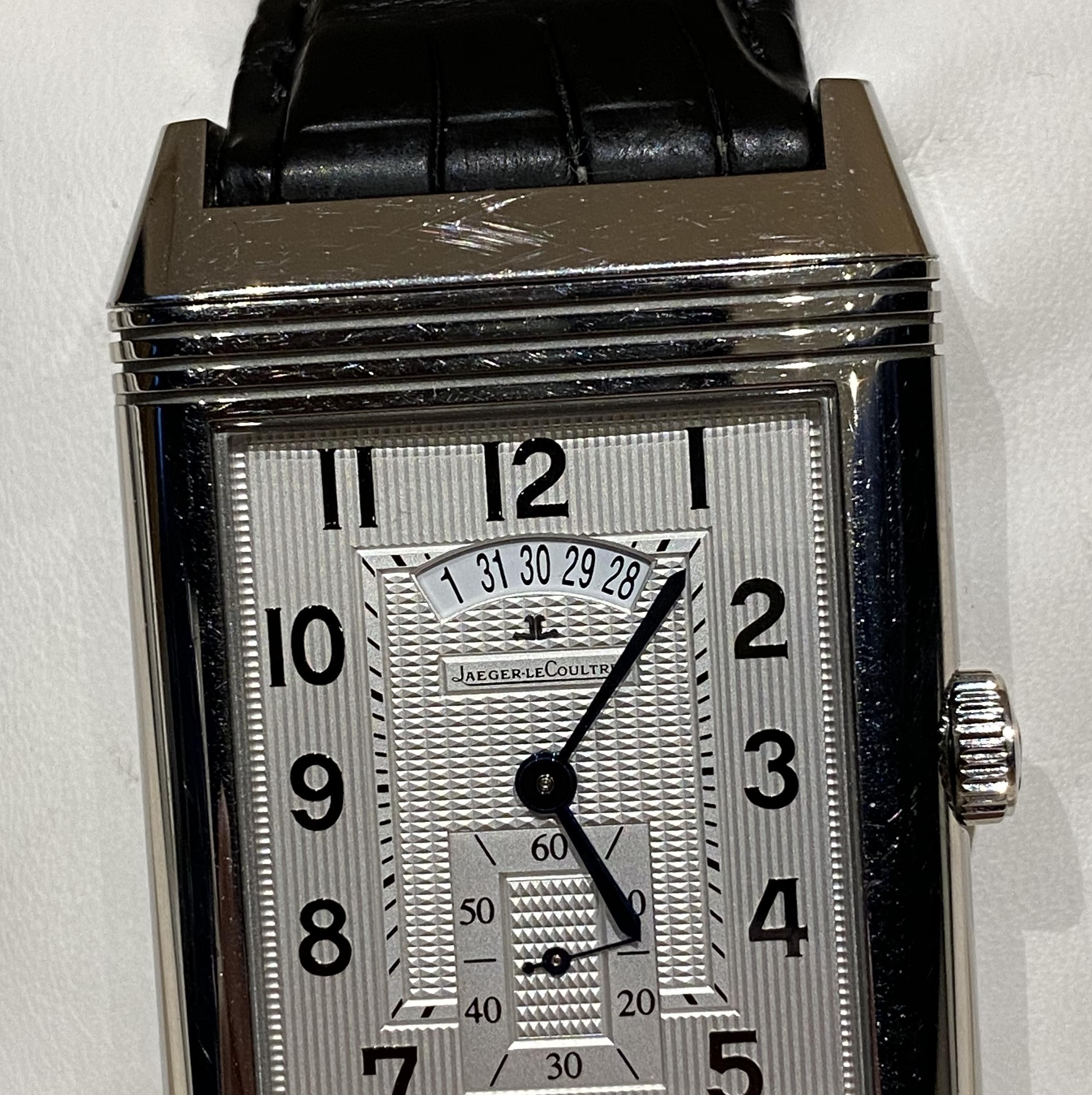 Ltd Edition Jager Lecoultre Grand Reverso 986 Duodate Double Sided Wristwatch For Sale 3