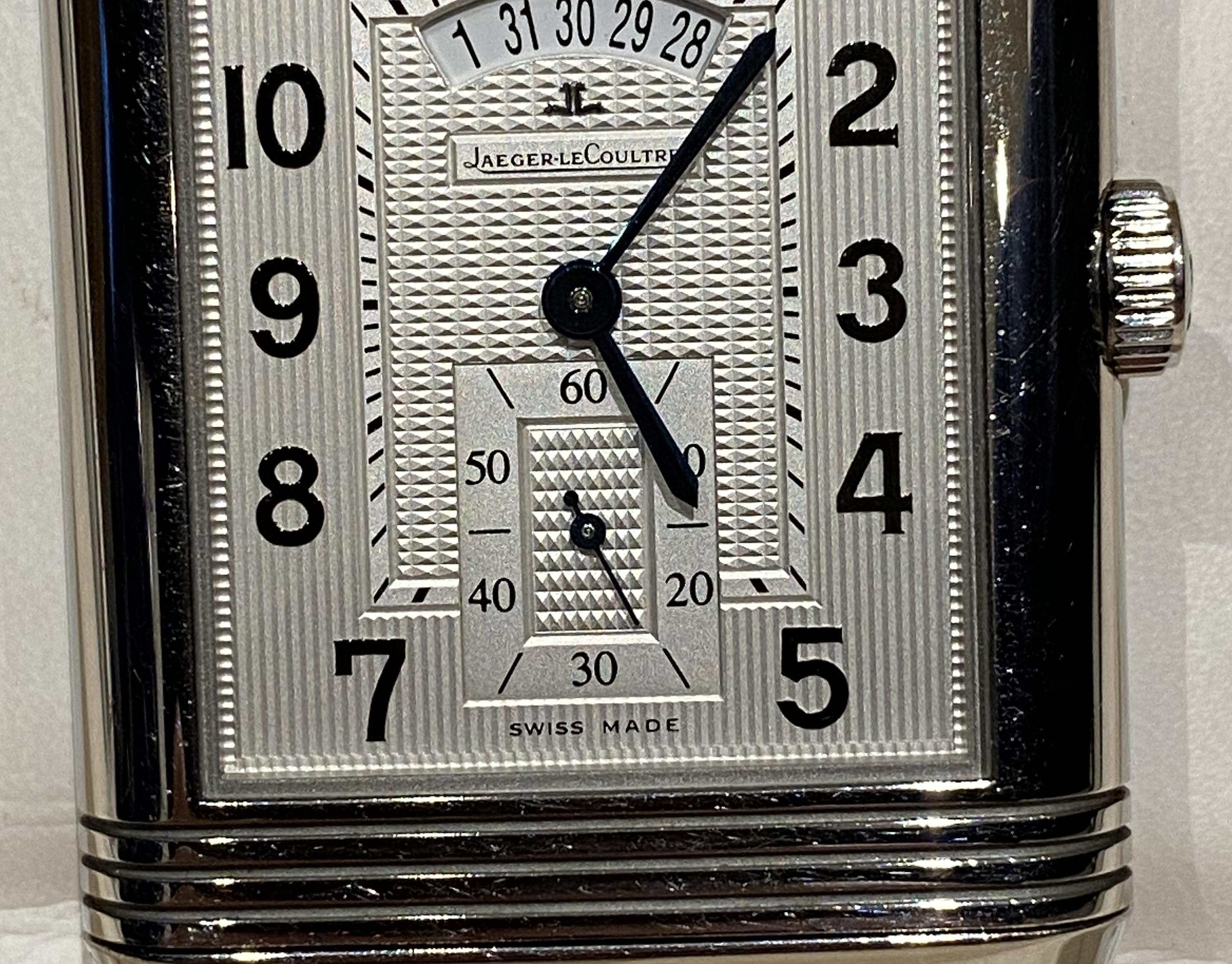 Ltd Edition Jager Lecoultre Grand Reverso 986 Duodate Double Sided Wristwatch For Sale 4