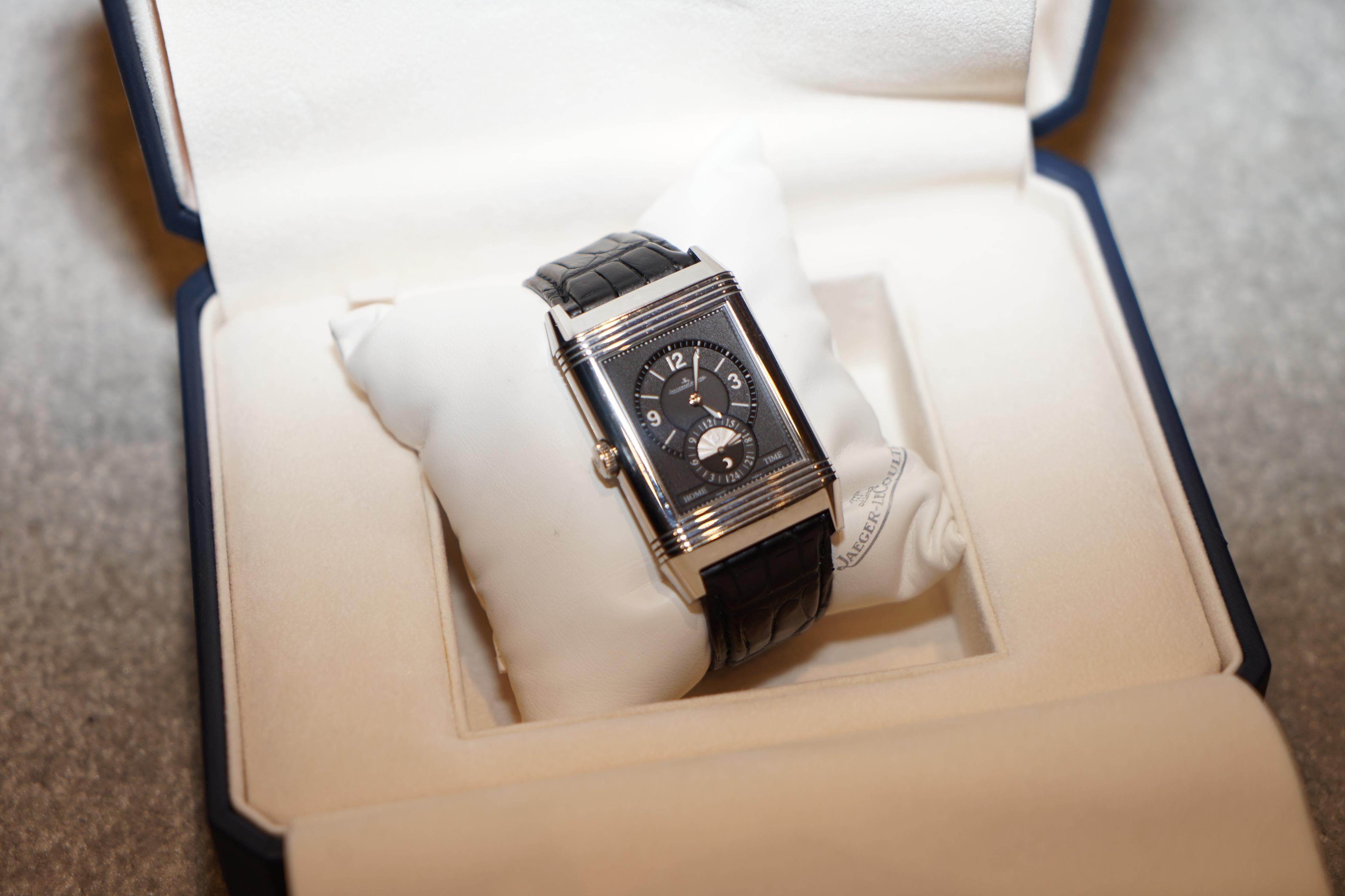 Men's Ltd Edition Jager Lecoultre Grand Reverso 986 Duodate Double Sided Wristwatch For Sale
