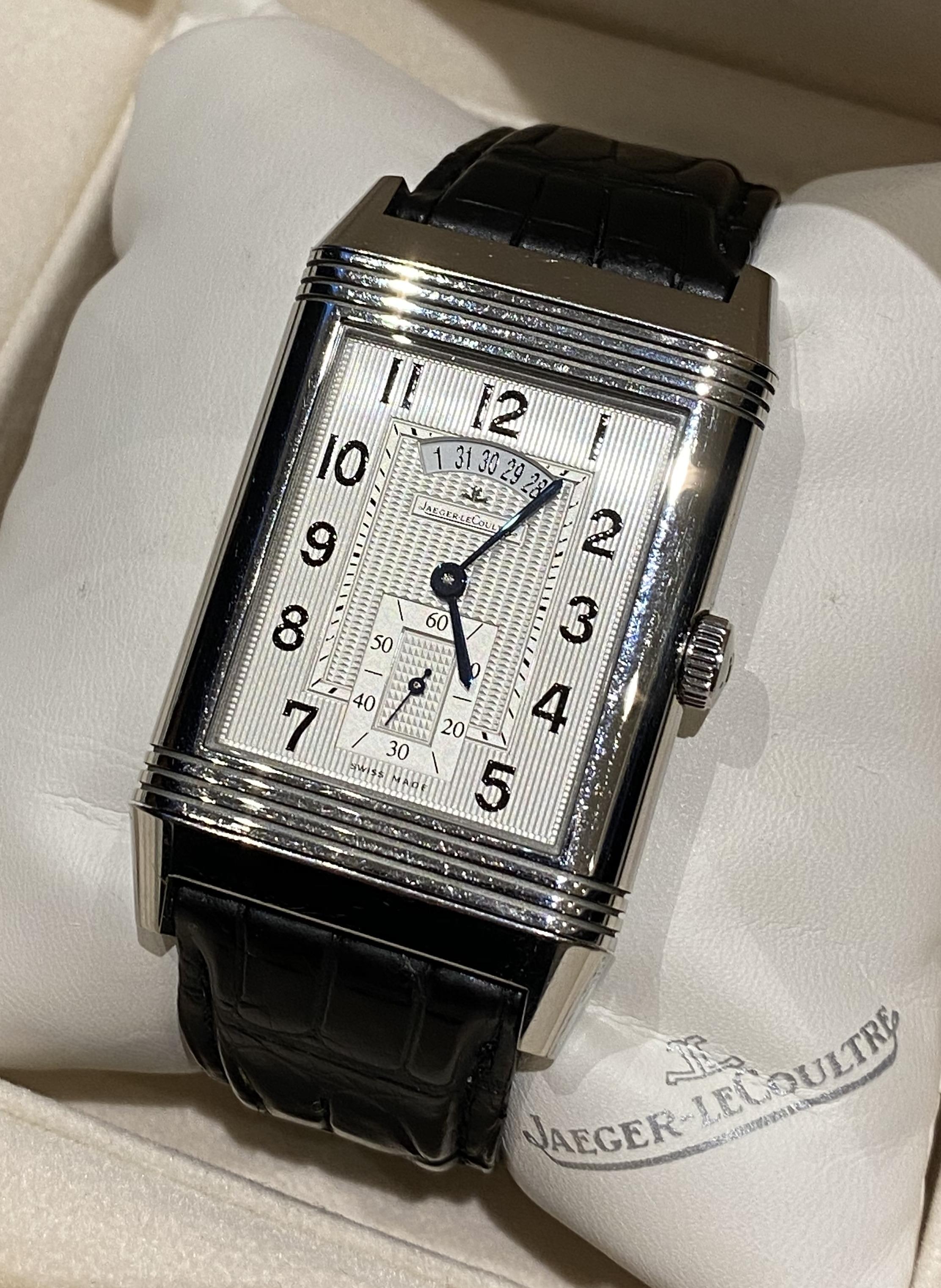 Ltd Edition Jager Lecoultre Grand Reverso 986 Duodate Double Sided Wristwatch For Sale 2
