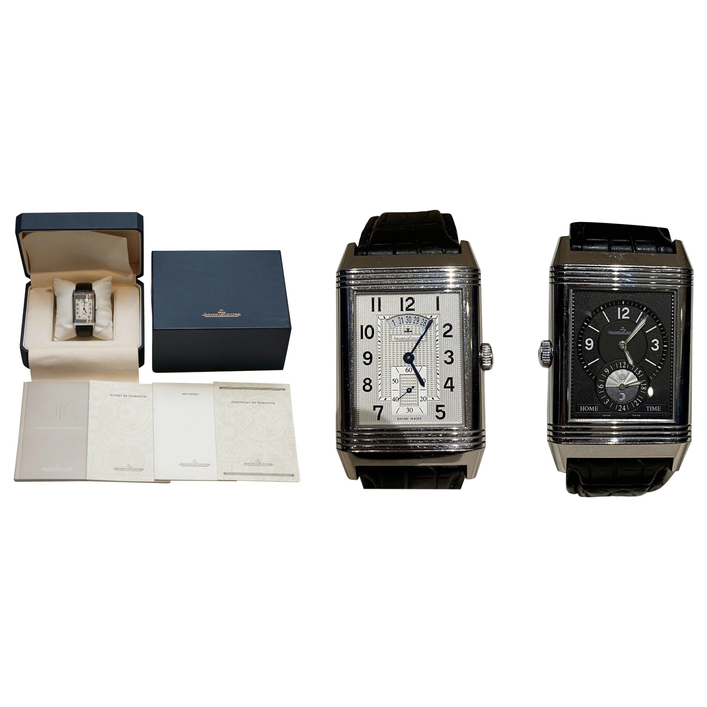 Ltd Edition Jager Lecoultre Grand Reverso 986 Duodate doppelseitige Armbanduhr im Angebot