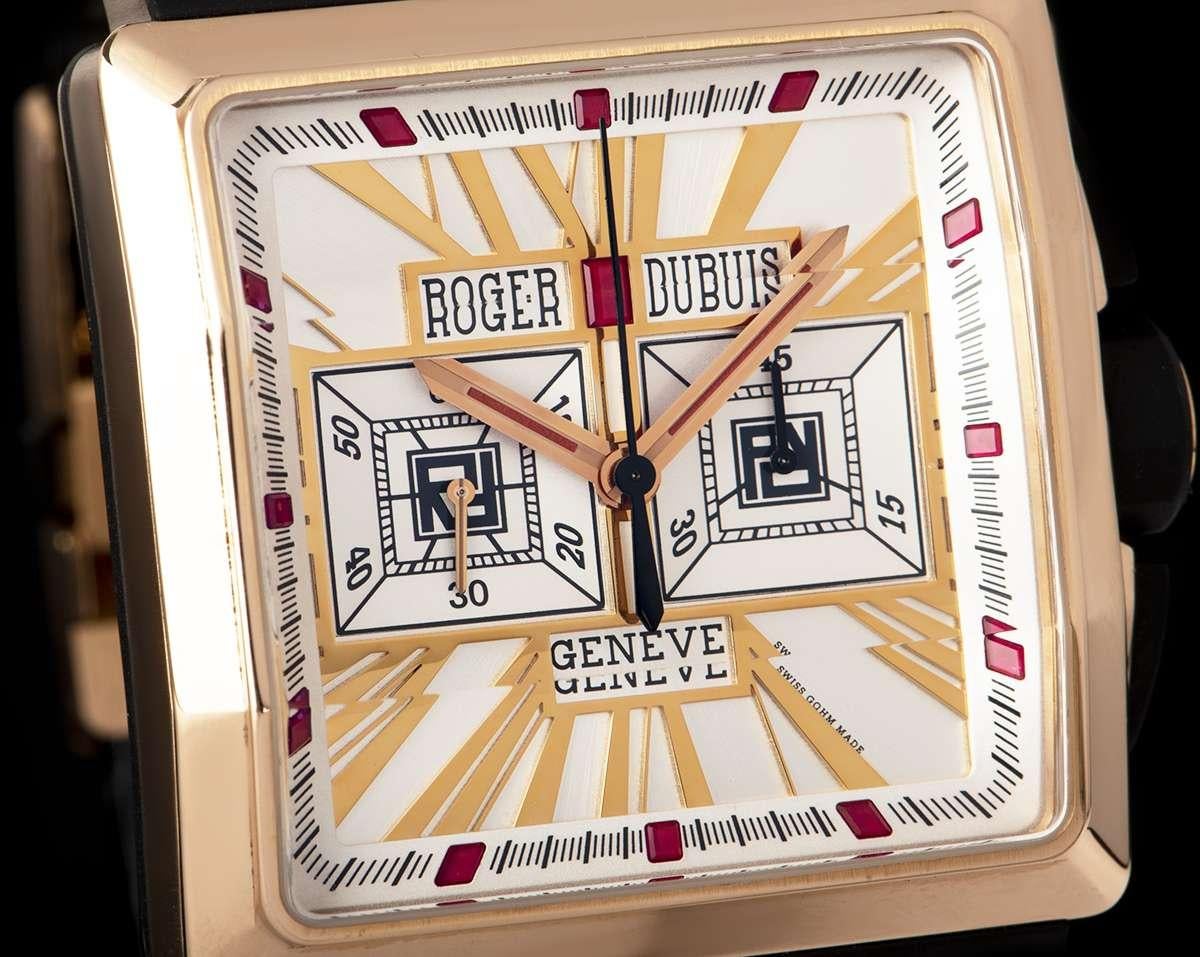 Ltd Edition Roger Dubuis King Quadratische Roségold Silber Zifferblatt Automatik-Armbanduhr im Zustand „Gut“ in Mayfair, London, London