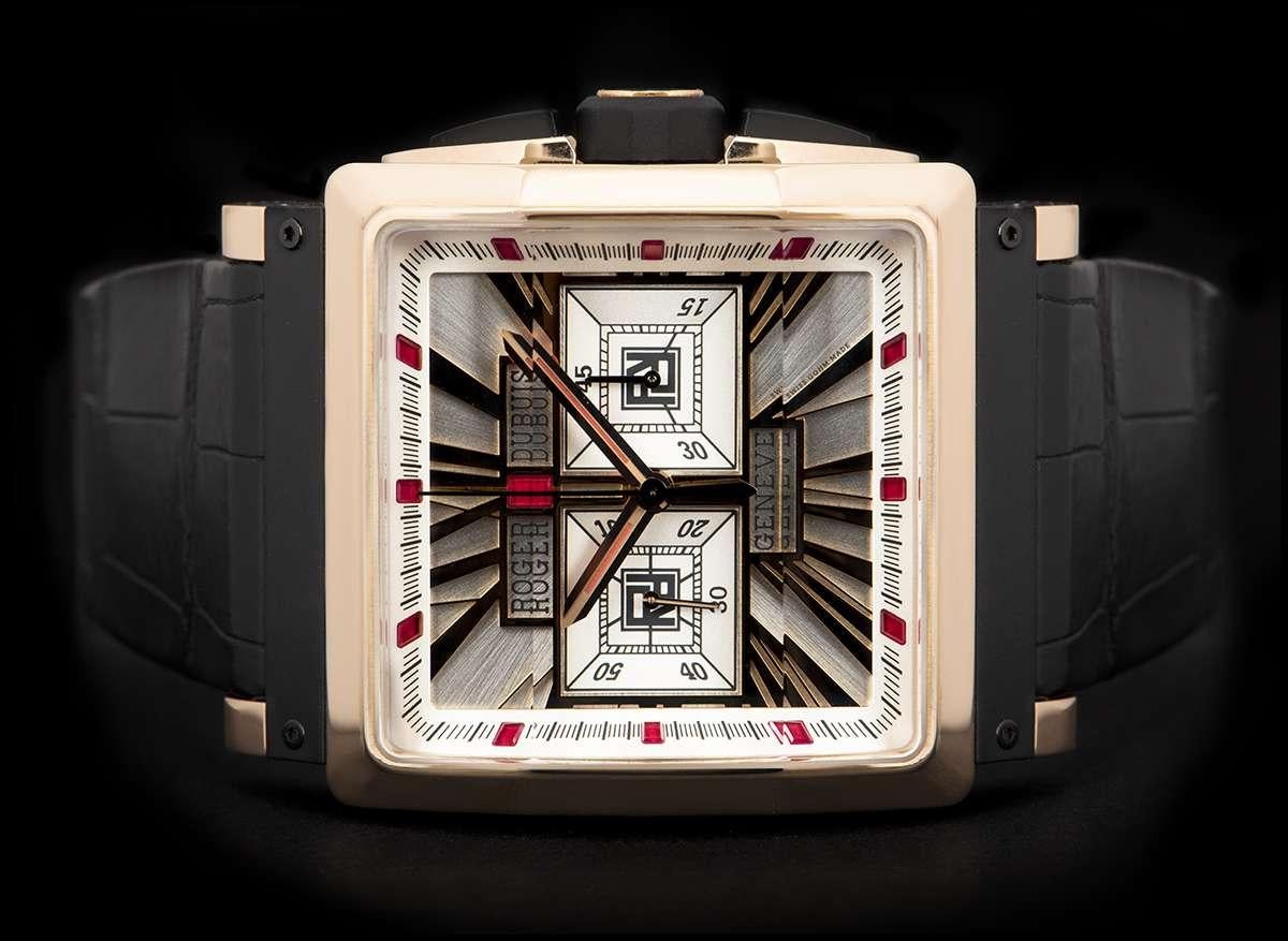 Ltd Edition Roger Dubuis King Square Rose Gold Silver Dial Automatic Wristwatch In Good Condition In London, GB