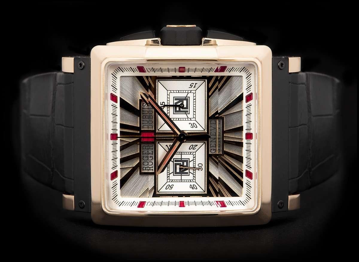 Ltd Edition Roger Dubuis King Quadratische Roségold Silber Zifferblatt Automatik-Armbanduhr Herren