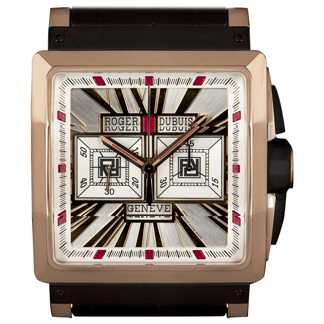 Ltd Edition Roger Dubuis King Square Rose Gold Silver Dial Automatic Wristwatch