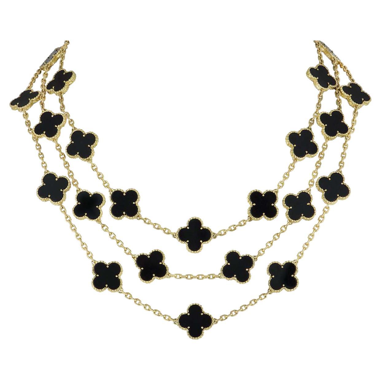 Ltd Edition Van Cleef & Arpels Onyx Vintage Alhambra Necklace 29 Motif
