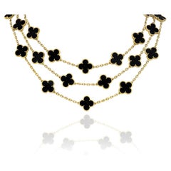 Ltd Edition Van Cleef & Arpels Onyx Vintage Alhambra Necklace 29 Motif