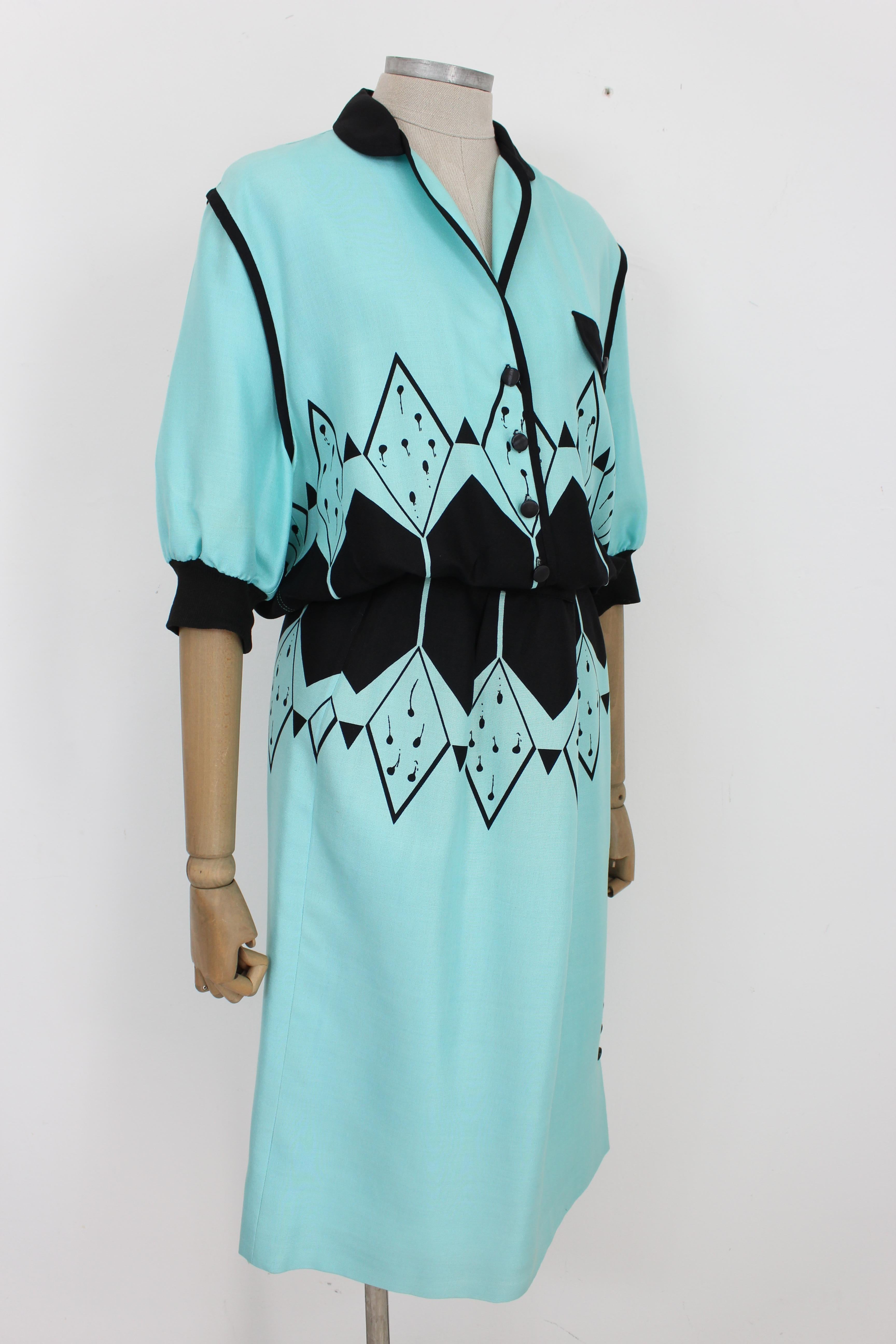 Lu Alda Blue Black Silk Handmade Vintage Suit Skirt In Excellent Condition In Brindisi, Bt