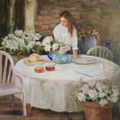 Bellezze del cortile, olio su tavola senza cornice, 16x16".