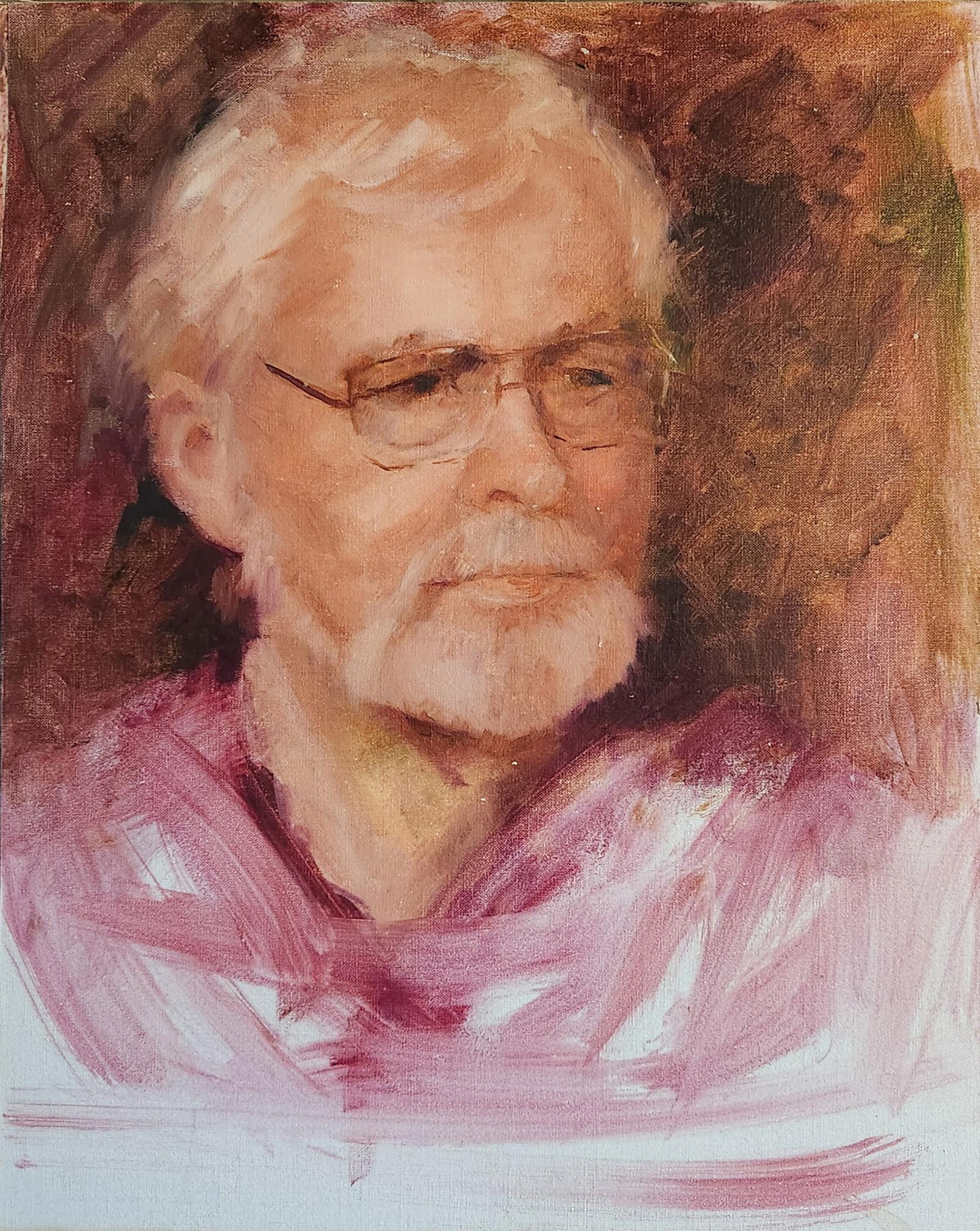 Lu Haskew Figurative Painting - Charles Cross Portrait, 16x12" oil on board