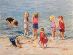 Children at Beach, 12x16" oil on board