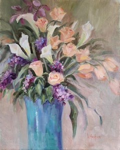 Compassion with a Rose, unframed oil on board, 20X16" still life painting