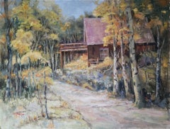 Cottage in Autumn Color, unframed oil on board, 18x24" landscape painting