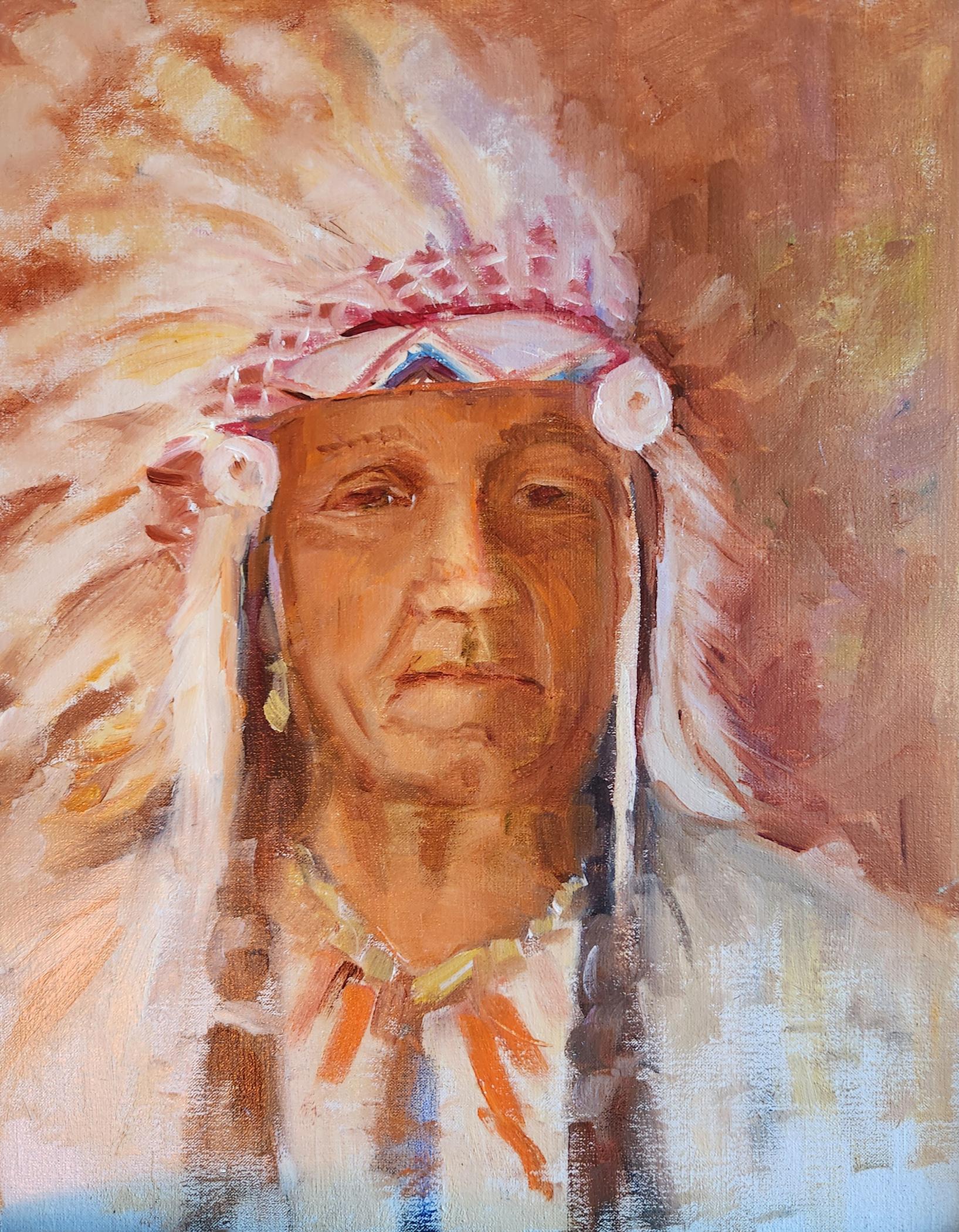 Lu Haskew Portrait Painting - Family Regalia, 14x11" oil on board
