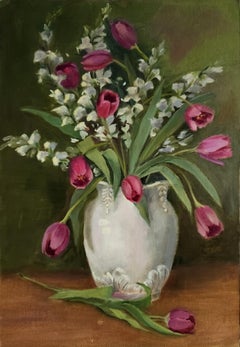 Floral Fantasy, unframed oil on board, 24x16" still life painting