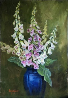 Foxgloves from the Garden, olio su tavola senza cornice, 24x16", natura morta