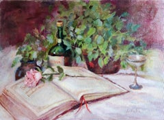 La Bibbia della nonna, olio su tavola non incorniciato, natura morta 17x24