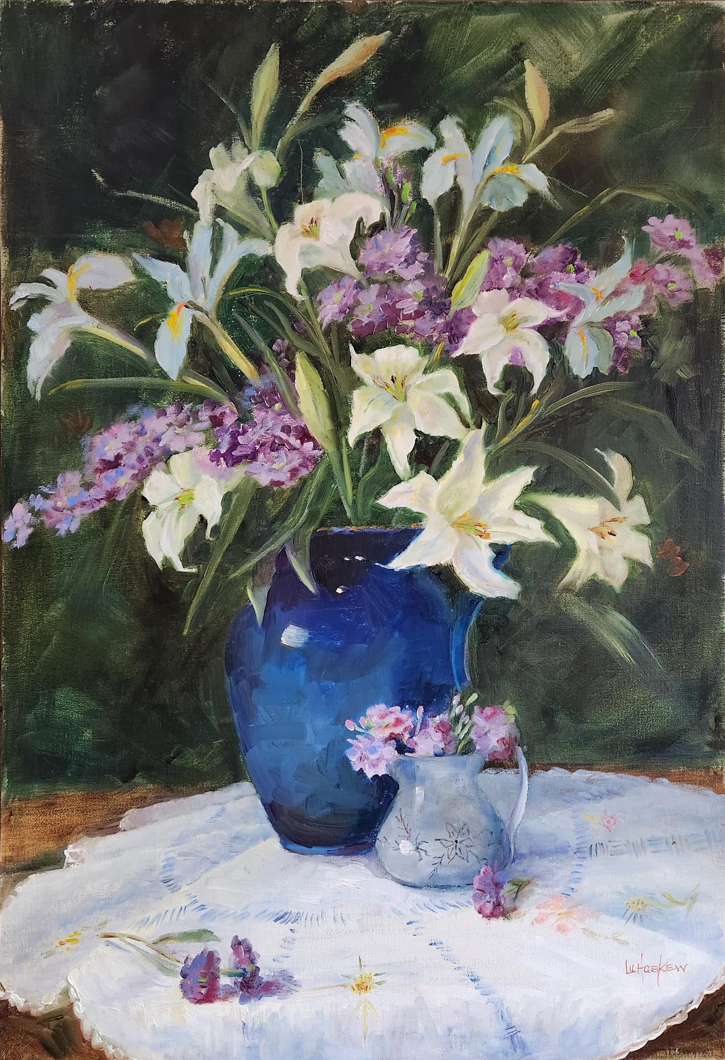 In Love with Flowers, unframed oil on board, 30x24" still life painting