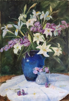 Verliebt in Blumen, ungerahmtes Öl auf Karton, 30x24" Stillleben